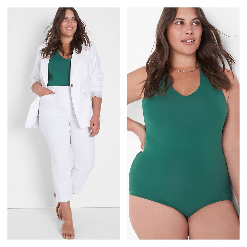 LANE BRYANT Green Fitted Soft Double-Layer Halter Bodysuit 26/28